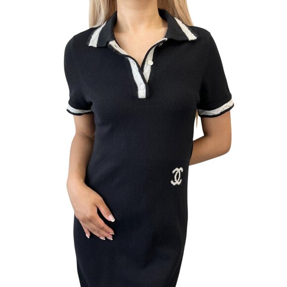 CHANEL Vintage 04A CC Logo Knit Dress One-piece #34 Black Cashmere [106433] - Picture 1 of 12